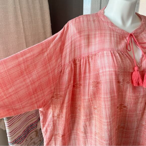 Roller Rabbit Shelter Island Adlaz Orange Plaid Oversized Tunic Top Women’s XL - Picture 2 of 9